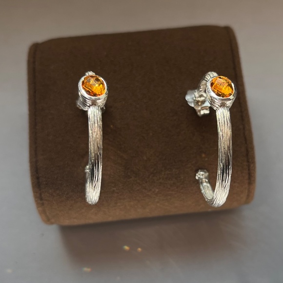 Sterling Silver Citrine Hoops - Picture 2 of 5